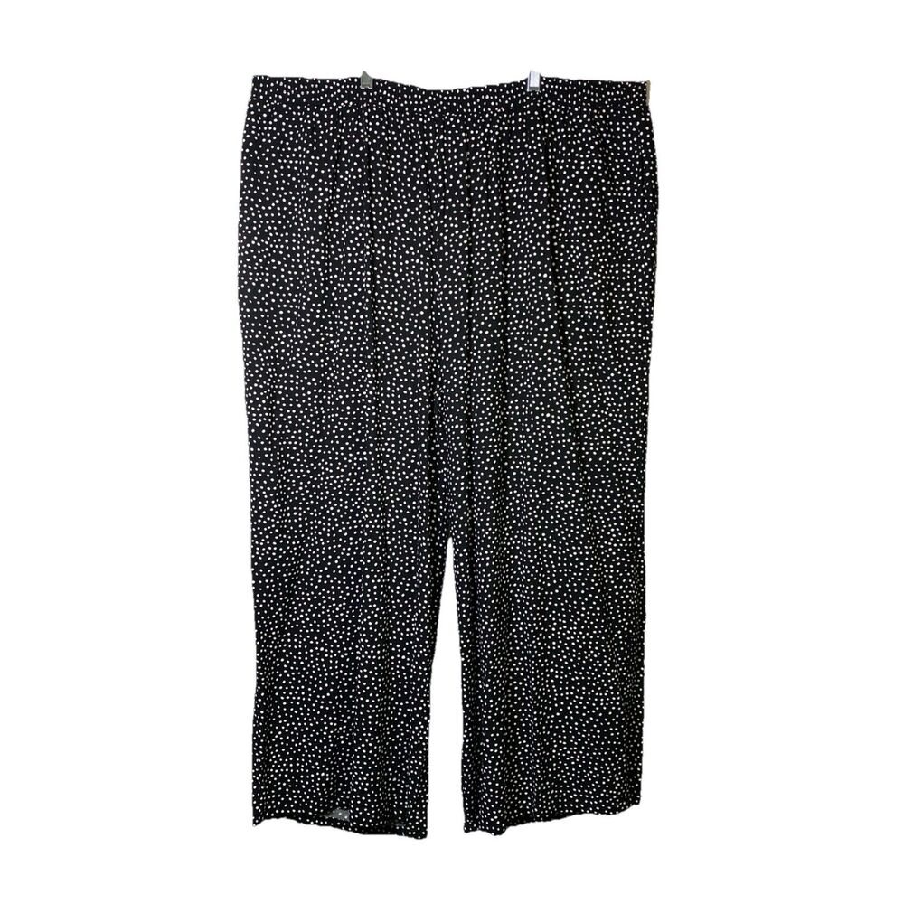 NWT Woman Within - 30W - Flowy Rayon Wide Leg Dress Pants Polka Dots Black White